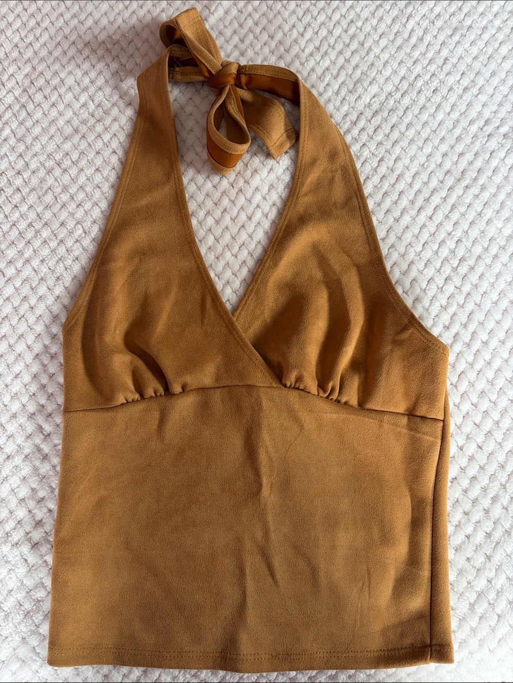 Tie-Neck Halter Crop Top in Warm Mustard